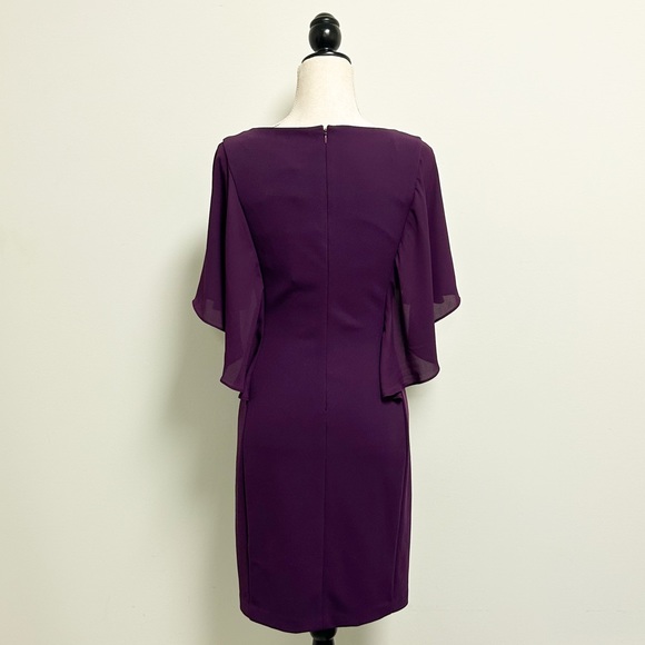 DKNY Wine Purple Sheer Capelet Butterfly Half Sleeve Short Dress 2 Stretch NWT - Picture 6 of 12